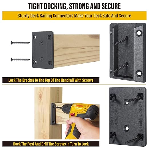 60pcs ADC-12 Aluminum Deck Railing Bracket, Deck Railing Connectors for 2"x4" (Actually 1.5"x3.5") Wooden Deck Railing Post to Handrail Connection (Black)