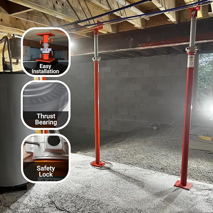 ELLIS Heavy-Duty Adjustable Steel Shore – Basement Post for Foundation, Beams, and Structural Floor Leveling – 30,000 lb Safe Load Capacity – 79"-104" Adjustment