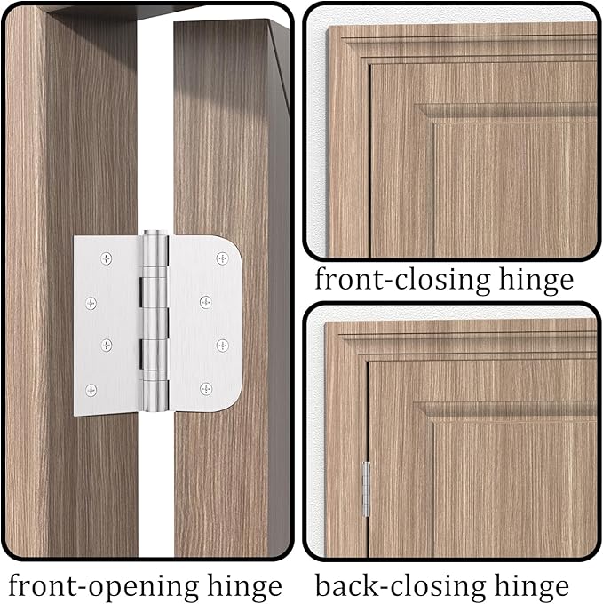 Hinge, 3 Pack Door Hinges Stainless Steel Hinges 4" Heavy Duty Ball Bearing Door Hinges with Square Rounded 5/8" Radius Corner Removable Pin Heavy Duty Hinges