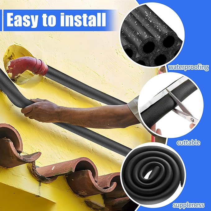 16 Pack Pipe Insulation Foam Tube, 3/4'' Self Adhesive Pre Slit Foam Pipe Covers Polyethylene with Double Sided Tape for Spigot, Winter Outside Pipes, Water Heater Pipes Freeze Protection