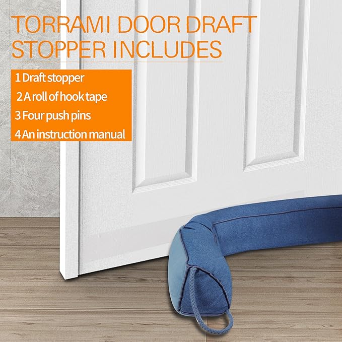 TORRAMI 38" Door Draft Stopper Under Bottom Insulation Noise Air Stopper 2.3LB,Draft Guard Seal for Doors and Windows - Blue Triangle