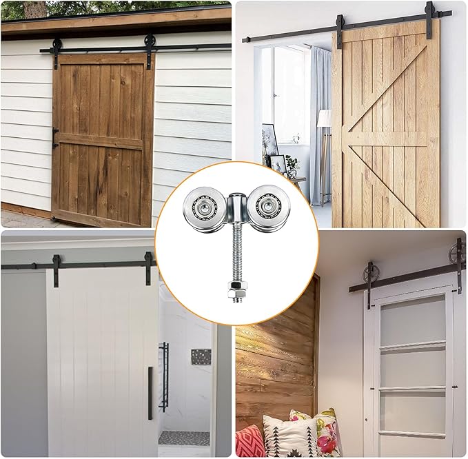 2Pcs Wheel Trolley Assembly Barn Door Rollers for 1-3/4" Wide and 2-1/4" or Taller Rail Hanging Track, Trolley Hanger for Sliding Barn Door for Garage