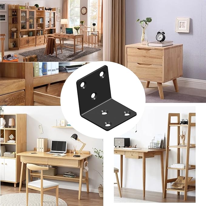 Black Stainless Steel Corner Bracket,Joint Right Angle Bracket,L Shape Heavy Duty Metal Corner Brace Shelf Supporter for Wood Aufuga (Black_2x2x2inch, 10)