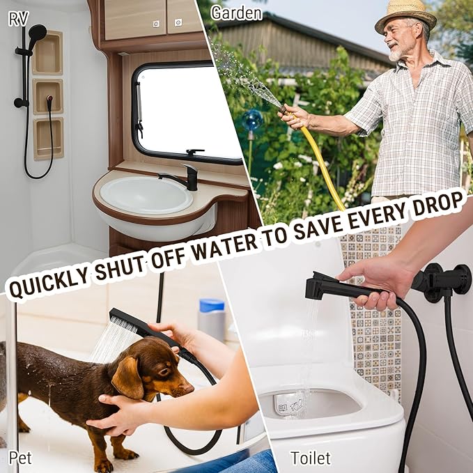 G-Promise All Metal Shower Head Shut Off Valve, G1/2" Shower Flow Control Valve for Handheld or Bidet Sprayer (Matte Black)
