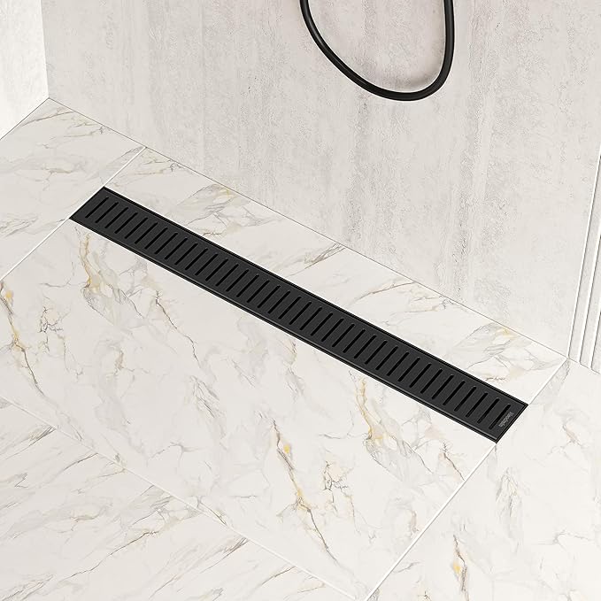 Neodrain 24" Matte Black Bathroom Linear Shower Drain with Removable Capsule Pattern Grate, 304 Stainless Steel Shower Floor Linear Drain- CUPC Certified with Hair Strainer