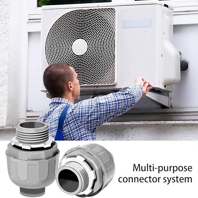 1/2 Liquid Tight Connector - 25 Pack Liquid Tight Conduit 180 Degree PVC Electrical Conduit Fitting Non Metallic Straight Flexible Conduit Connectors for Indoor Outdoor Home, Kitchen, and Bathroom