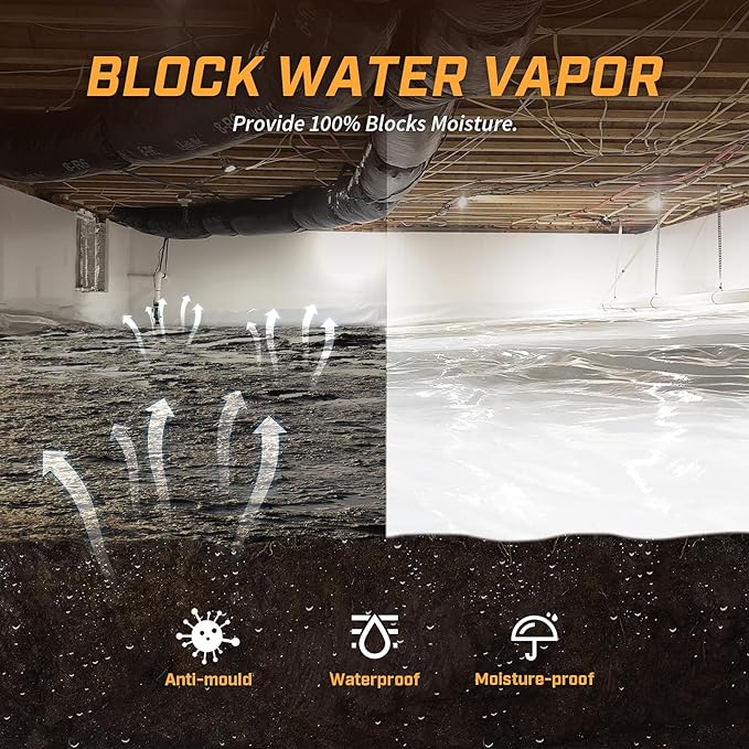 Crawl Space Vapor Barrier, 10 Mil Vapor Barriers, 10' x 100', Drop Cloth Vapor Barrier Covering for Crawl Space Encapsulation, Heavy Duty Polyethylene Plastic Sheeting, Black and White Panda Film