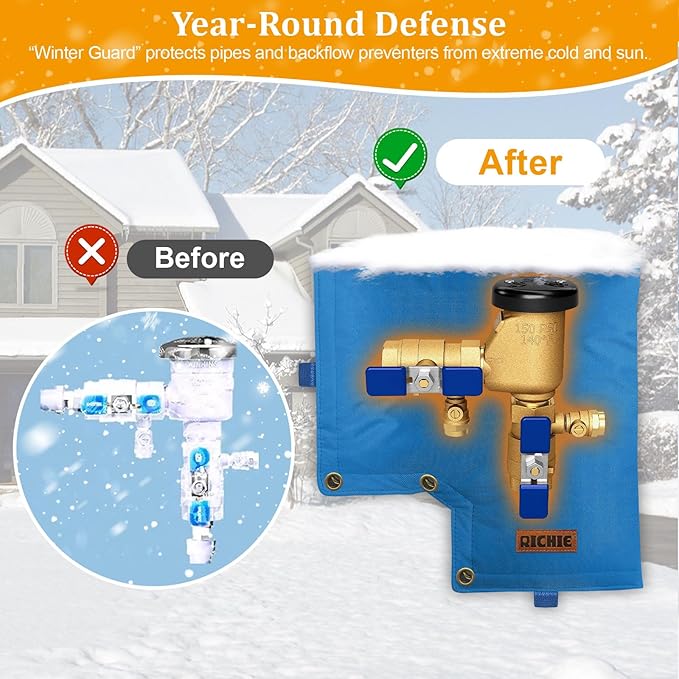 Backflow Preventer Insulated Cover (5°F) for Winter Freeze Protection, 13" W x 12" H Thickened Pressure Vacuum Breaker & Well Pump Cover, Outdoor Waterproof Insulation Pouch for Sprinkler Valve, Blue