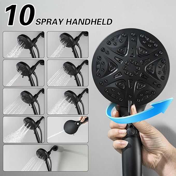 2 Handle Shower Faucet Set with High Pressure 10 Spray Magnetic Guidance Docking System, Wall Mount
