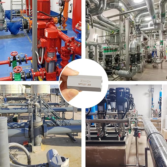 ChillWaves 304 Stainless Steel In-Line Siamese Check Valve 1/2" NPT Female Thread, One-Way Non-return Check Valve，Prevent Water Back-flow(1-PACK)