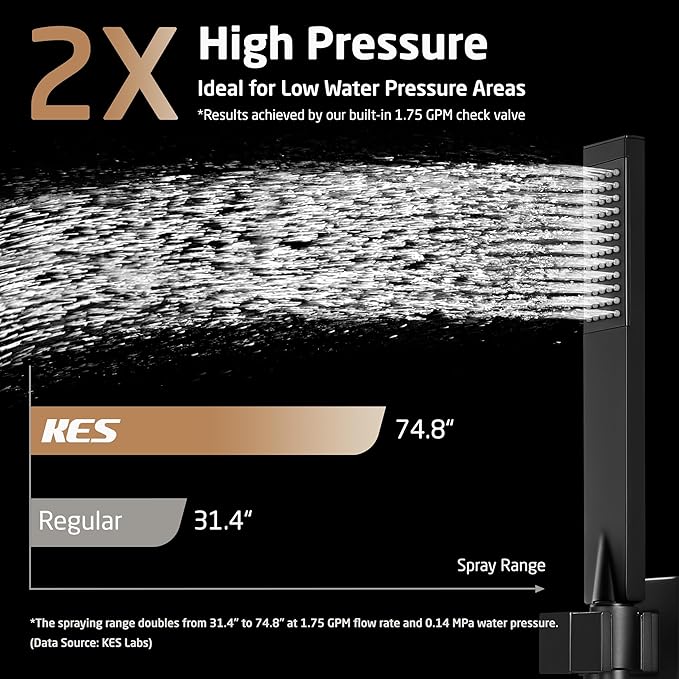KES Shower System Pressure Balancing Shower Valve with Tub Faucet Spout Set Handheld and 10 Inch Rainfall Shower Head Combo All Metal Matt Black, XB6300-BK