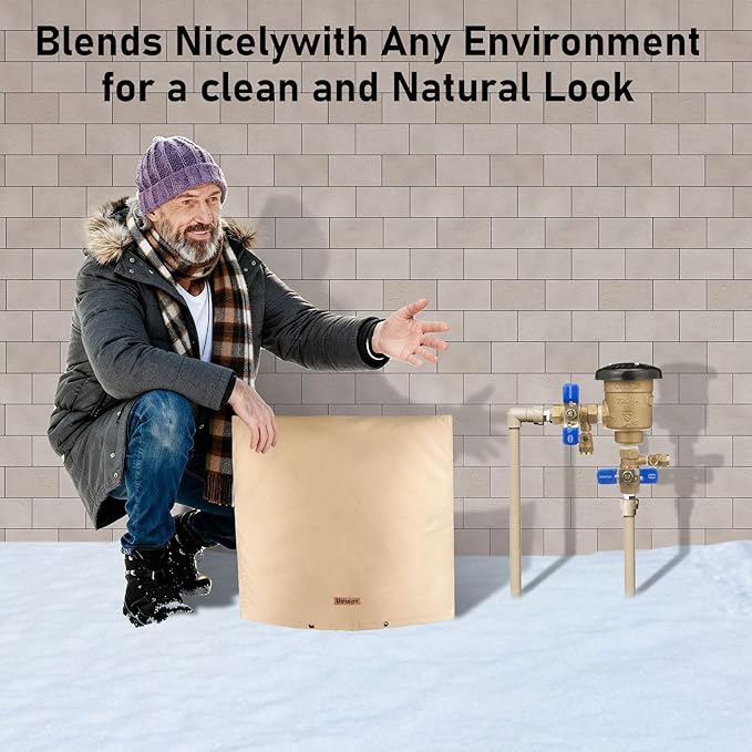 Backflow Preventer Pipe Insulation Cover - Irrigation Sprinkler Valve Insulated Pouch - Water Well Pump Cover - Sturdy 5 Layers for Winter Freeze Protection, 24" W x 24" H, Beige