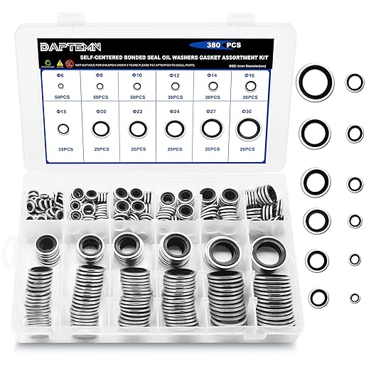 380 PCS Metric Bonded Sealing Washers, NBR Zinc-Plated Steel Self-Centred Sealing Rubber Washers, Automotive Seal Gasket Crush Washers Assortment Kit Set, Includes Sizes of M6-M30