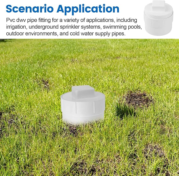 3" PVC Sewer Cleanout Adapter with Plug Pipe Fitting, PVC DWV Flush Sewer Cleanout Cap for Outdoor Garden, RVs Sewer or Drainage Piping Connect System