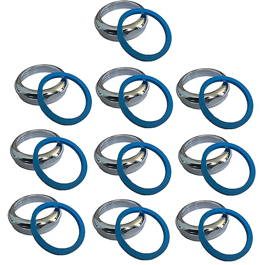 EZ-Fluid 1-1/2" Universal Brass Slip Joint Nut and Blue Heavy Duty Washer Gasket,Chrome for Under Sink Lavatory Kitchen Sink Tubular (10)