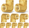 10-PCs HeSun Brass Pipe Fitting, 1/4" x 1/4" NPT Female 90-Degree Barstock Street Elbow