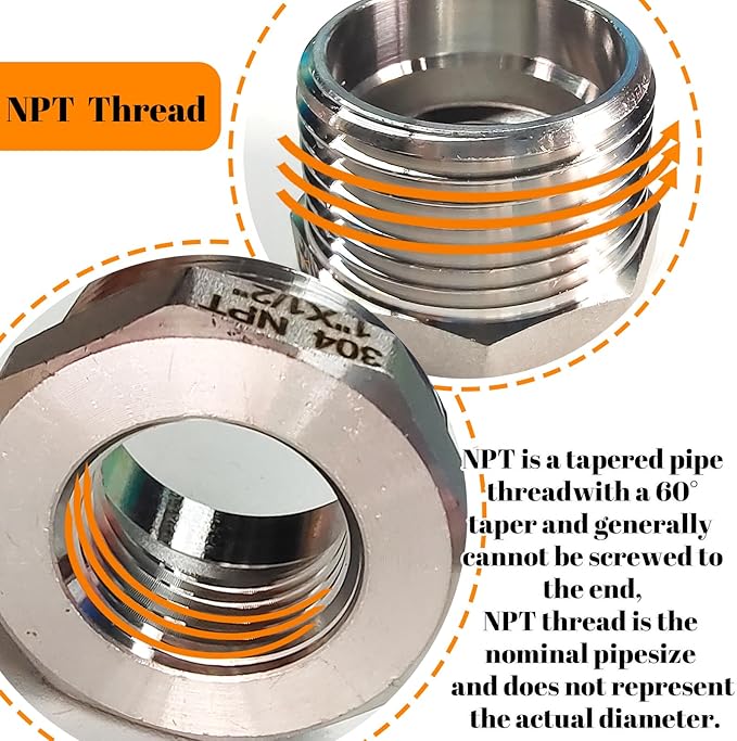 2 Pcs Stainless Steel Bushing 1" Male to 1/2" Female, 1" to 1/2" NPT Adapter Hex Stainless Steel Reducing Pipe Adapter Fitting Pipe Hose Tube Adapter Convert