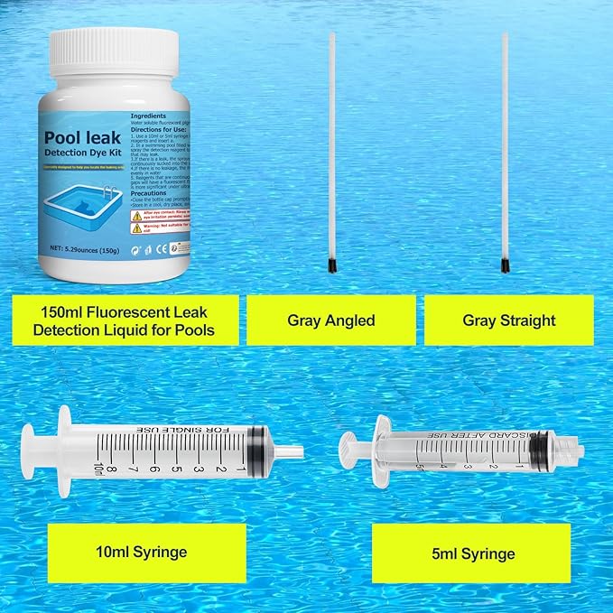 150g Fluorescent Yellow Pool Dye Leak Detection Kit, Long-Lasting That Pinpoints Leaks in All Pool,Hot Tub and Spa Types,with Reusable Syringe and 2 Precision Applicator
