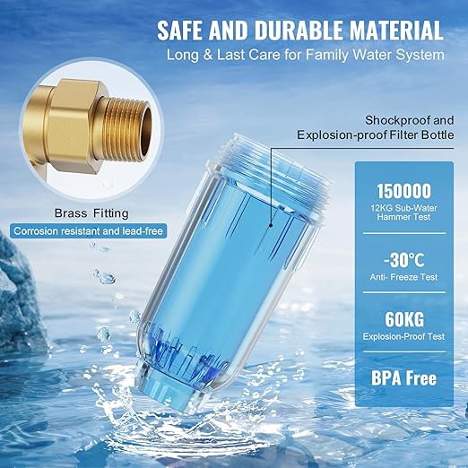 VEVOR Spin Down Sediment Filter, 360 Mountable, 4th Gen Backwash Pre-Filtration, Bi-Side Scraper Flush, 20 GPM Reusable Whole House Water Filter, Pressure Gauge, 3/4" MNPT