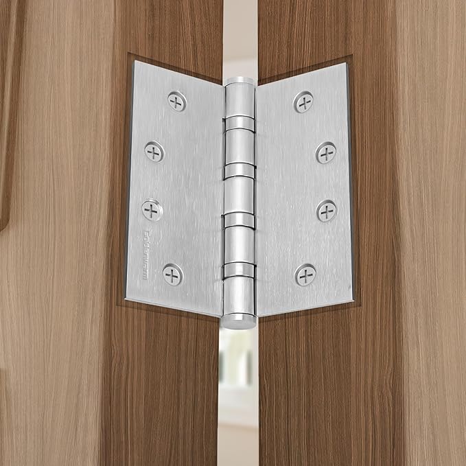 goldenwarm 3 Pack 4 x 4 Inch Ball Bearing Door Hinges Heavy Duty Stainless Steel Exterior Door Hinges with Square Corners, Brushed Nickel, Smooth & Quiet with Non-Removable Pin