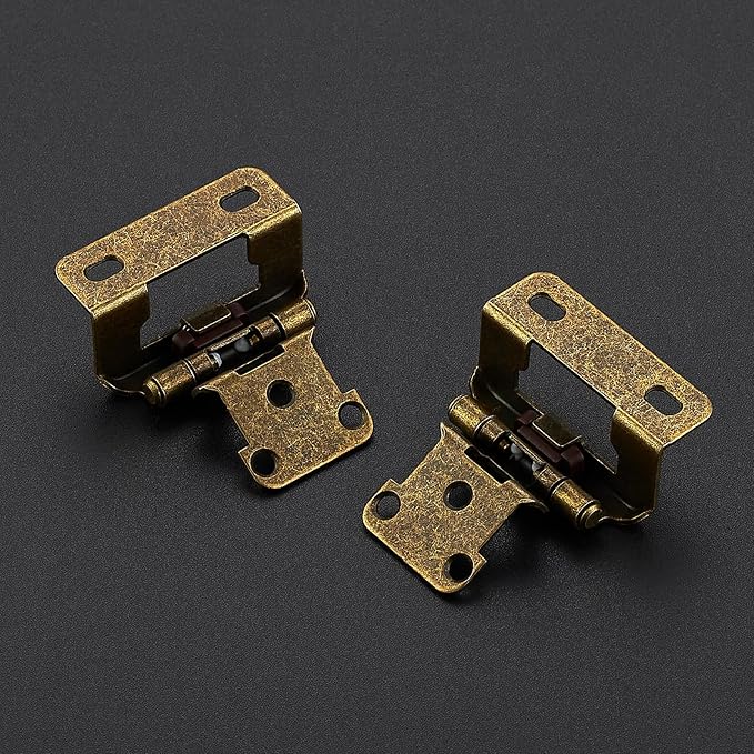 Ravinte 10 Pack 5 Pairs Semi-Overlay 1/2 inch Self-Closing Face Frame Cabinet Hinges Antique Brass Half Wrap-Around Kitchen Cabinet Door Hinges Face Mount Cabinet Hardware