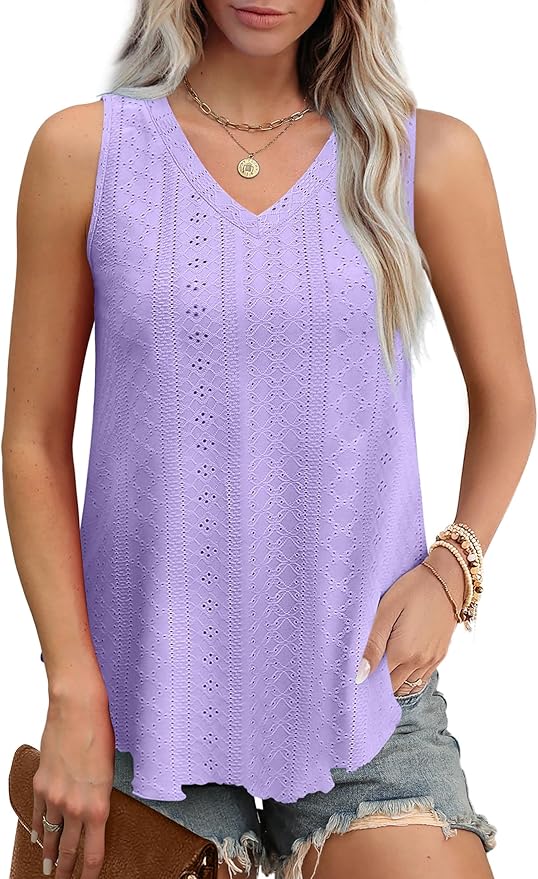 OFEEFAN Womens Tank Tops V Neck Sleeveless Flowy Loose Fit Basic Casual Summer Tops