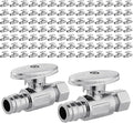 100 PCS EFIELD Stop Valve Pex-a 1/4 Turn Straight 3/8" OD Compression X 1/2" Expansion (F1960), Chrome Plated Brass,(VALVE101-100PCS)