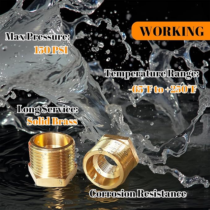 2 Pcs Brass Bushing 3/4" Male to 3/8" Female, 3/4" to 3/8" NPT Adapter Hex Brass Reducing Pipe Adapter Fitting Pipe Hose Tube Adapter Convert