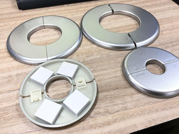 4 Pcs Wall Split Flange, ABS Round Self-Adhesive Escutcheon Plate Buckles Design for 1"/26mm,Silver