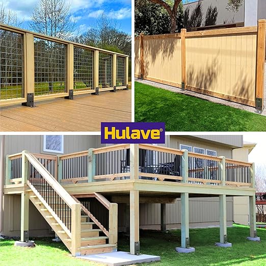 Hulave 2 Pack Stainless Steel 4" x 4" (Actual: 3.5" x 3.5") Post Base, Suitable for Terrace Railing, Fence, Mailbox, Gazebo, Porch, etc Concrete Support Anchor Base Post Anchor Bracket (Dark Gray)