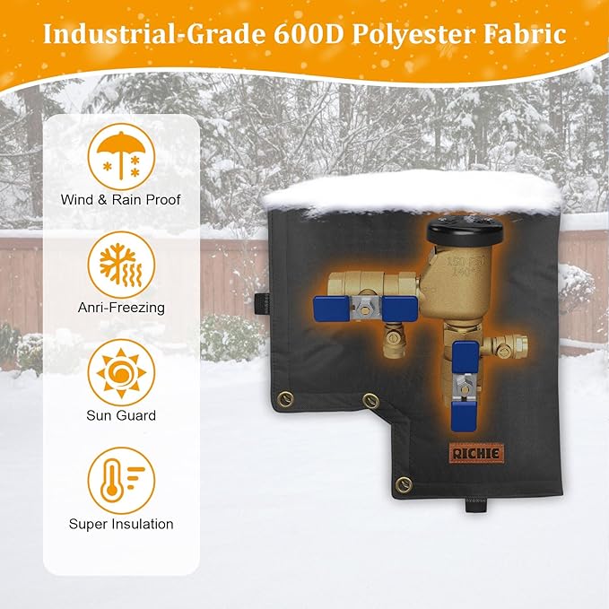 Backflow Preventer Insulated Cover (5°F) for Winter Freeze Protection, 13"W x 12"H Thickened Pressure Vacuum Breaker & Well Pump Cover, Outdoor Waterproof Insulation Pouch for Sprinkler Valve, Black