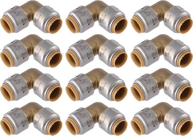 SharkBite Max 1/2 x 1/2 in PTC 90-Degree Elbow, Pack of 12, Push-to-Connect Brass Plumbing Fitting, UR248