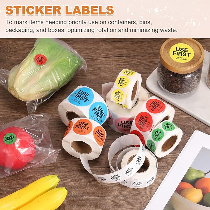 PATIKIL 500 Pcs USE First Stickers, 1.5 inch Round Use First Stickers Food Service Circle Inventory Control Adhesive Labels for Food Service Kitchen Restaurants Retail Storage Date, White