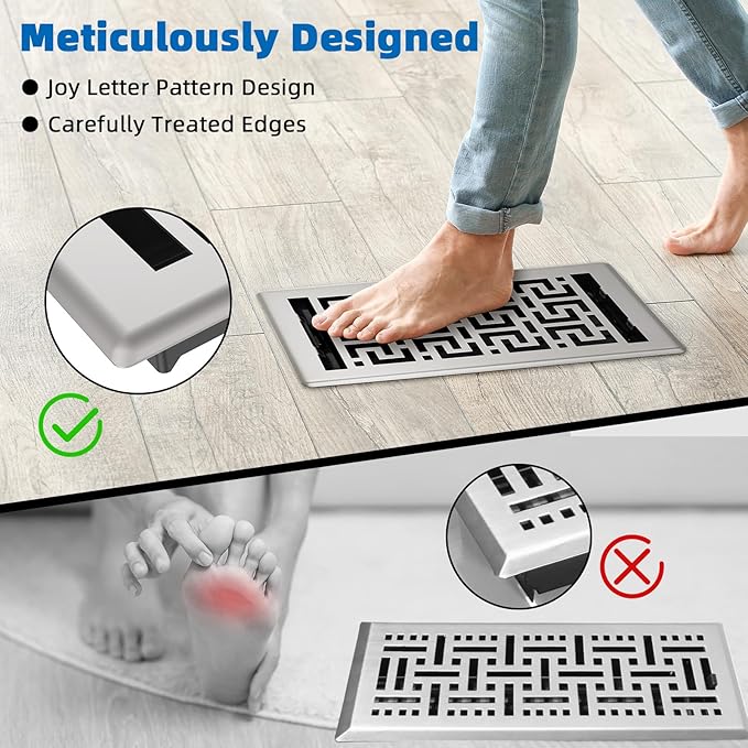 Floor Registers 6x10 Inches - 3 Pack Heavy Duty Walkable Steel Floor Vents Ease Adjust Air Flow Direction Vent Covers for Home Floor Satin Nickel Floor Vent Covers