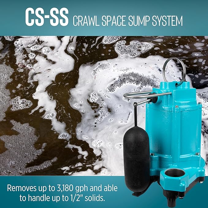 Little Giant CS-SS 115-Volt, 1/3 HP, 3000 GPH Pre-Packaged Automatic Crawl Space Sump System with 20-Ft. Cord, Blue/Black, 14940655