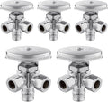 (Pack of 5) Seelink Multi-Turn Dual Outlet Angle Stop Valve, 1/2" Pex-a Expansion F1960 Pipe Inlet x (3/8 inch x 3/8 inch) Compression Outlets, Chrome Plated Brass