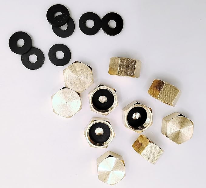 (Pack of 10) Brass 3/8'' Compression valve Cap Fitting for Sink Shut off Angle Stop Water Line Valve with Sealing Rubber Gasket Washer