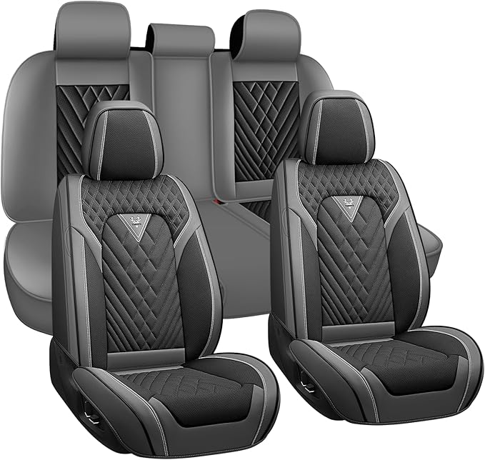 Car Seat Covers for Jaguar E-PACE 2018-2024,Breathable Nappa Leather Car Seat Protector,Full Seat Cover Automotive Seat Cushion with Airbag Compatible(5 Seats,Gray-Black)