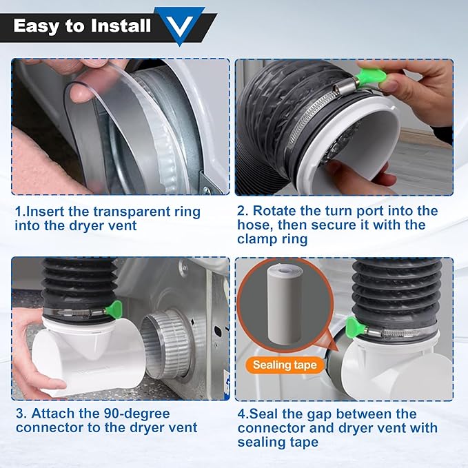 90 Degree Dryer Vent Elbow, Dryer Vent Connector Kit for 4 Inch Hose Duct Pipe Tube Adapter Space Saving Right Angle Connection Attachment for Tight Spaces
