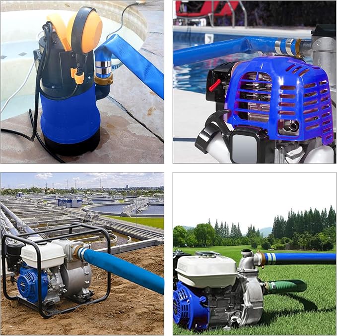 1-1/4" x 100ft PVC Lay Flat Water Pump Discharge Hose With Aluminum Pin Lug Fittings, Reinforced Pool Backwash Hose Assembly