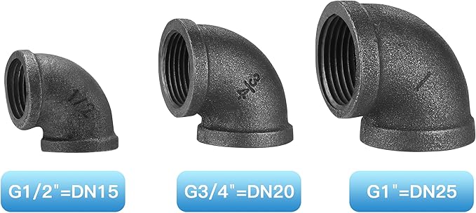 1/2" Pipe Fitting Elbow, DN15 Threaded Cast Malleable Iron for Steampunk Vintage Shelf Bracket DIY Plumbing Pipe Decor Furniture (20, 1/2")