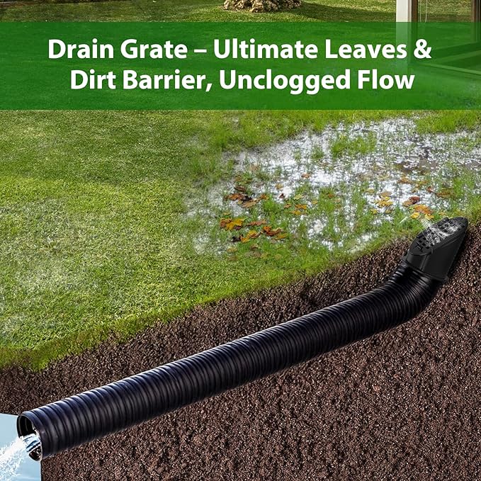 2 Pack 4" Gutter Downspout Extensions, Rain Diverter, Drainage Grate Yard Drain, Drain Emitter for Sump Pump Discharge & Downspout Extensions, Fit 4" SCH 40, 4" SDR 35, 4" & 3" Corrugated Pipe-Black