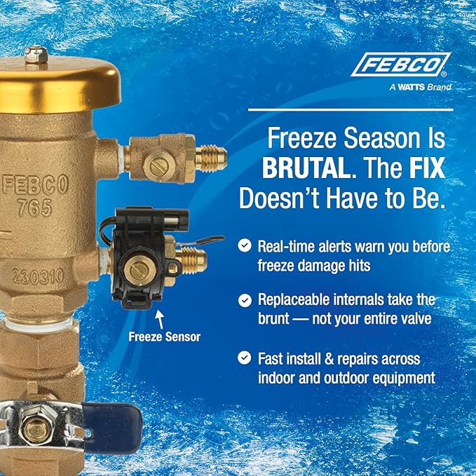 Febco 765 Series 3/4" Bronze Pressure Vacuum Breaker Backflow Preventer, Quarter Turn Shutoff, NPT Connections, Freeze Sensor with SentryPlus Alert Technology, Industrial Plants, Irrigation System