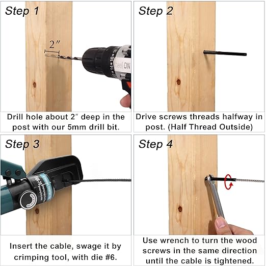 Steel DN Mate 100 Pack Black T316 Stainless Steel Left&Right Handed Thread Swage Lag Screws for Wood Post of 1/8" Black Cable Railing Kit, Deck Stair Railing, DIY Baluster kit, Wrench Included DM45