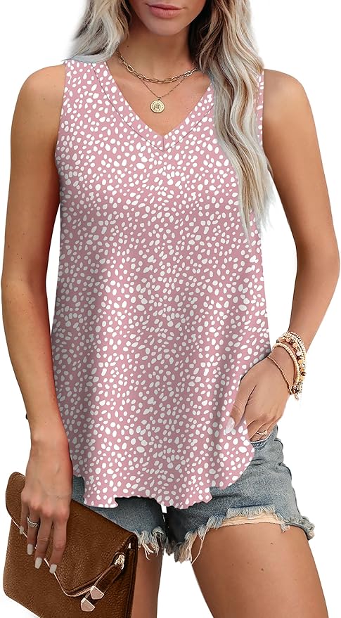 OFEEFAN Womens Tank Tops V Neck Sleeveless Flowy Loose Fit Basic Casual Summer Tops