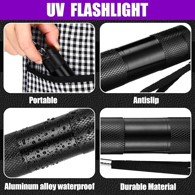 Air Conditioner Leak Detector Tool AC Leak Automotive Kit UV Light Oil Dye Detection with Protective Glasses for Dog/Cat Urine, Dry Stains, Bed Bug, Resin Curing(9 LED)