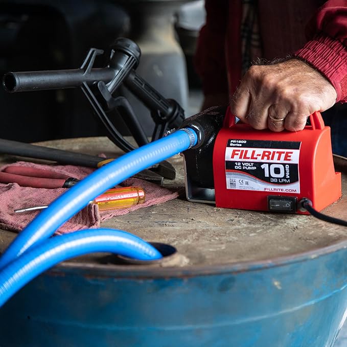 Fill-Rite FR1614 12V 10 GPM Portable Fuel Transfer Pump for Diesel and Antifreeze with Suction and Discharge Hoses