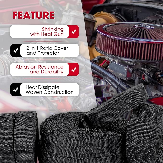 2 in 1 Heat Shrink Braided Sleeving Fabric Tubing-Ideal fit Irregular Shape Hose/Cable/Wire (1-3/8"(34mm), 22FT,)