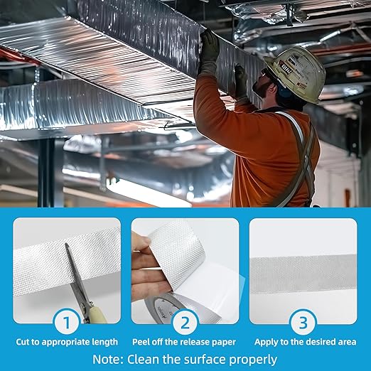 Fiberglass Aluminum Foil Tape 2 inch x 66 Feet - High Heat Resistant (500°F) for Exhaust Pipe Repair, Muffler, Automotive & HVAC Duct Sealing - Heavy Duty, Flame Retardant, Easy Tear