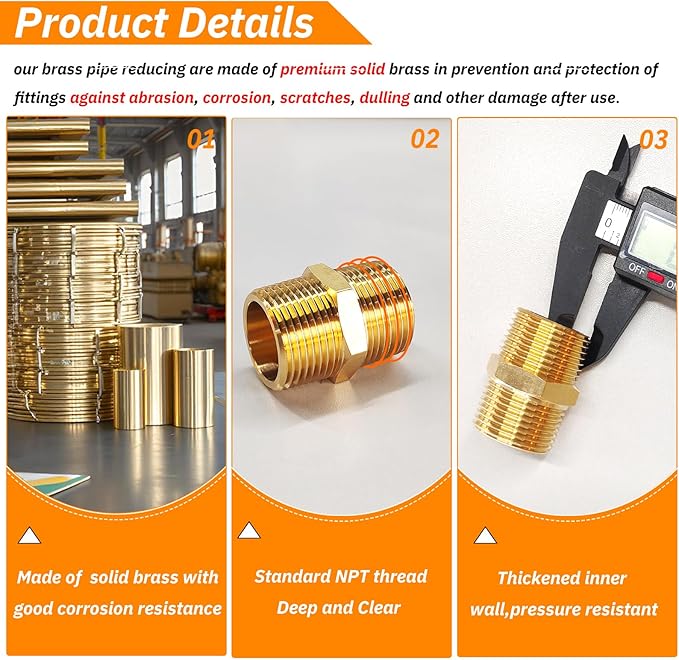 2PCS Hex Brass Nipple 3/4" NPT Male X 3/4" NPT Male Pipe Fitting 3/4 inch Brass Nipples Male Pipes Adapter Fittings Heavy Equal Nipples Connectors